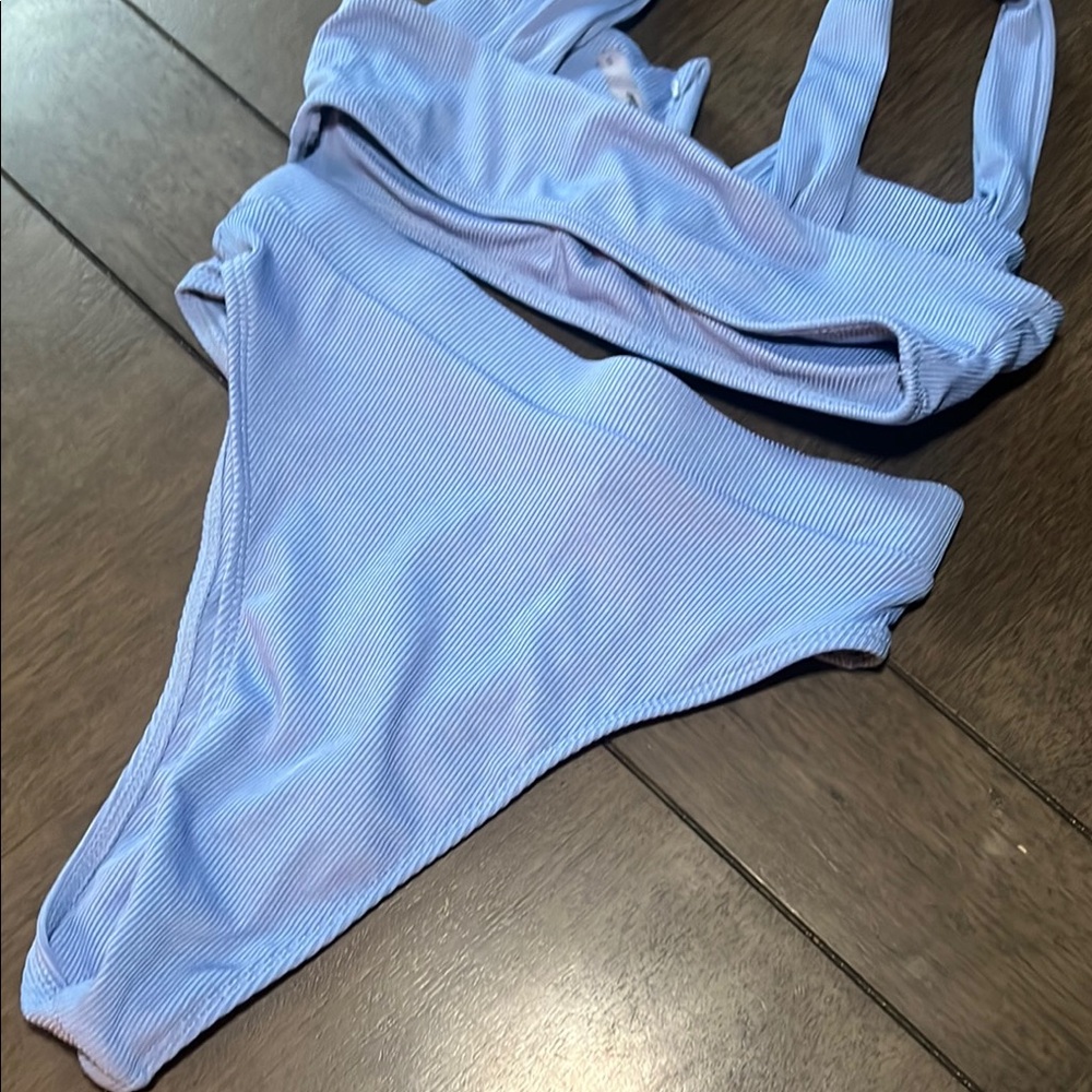 LULUS Blue Ribbed Bikini Set - Picture 3 of 4